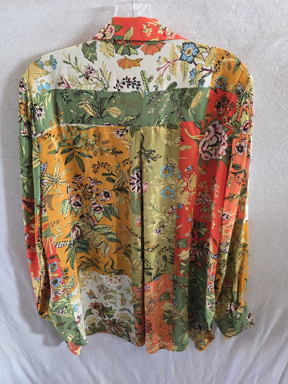 Rose & Olive Floral Patchwork Button-Down Shirt in Orange, Green, Yellow - Picture 4 of 4